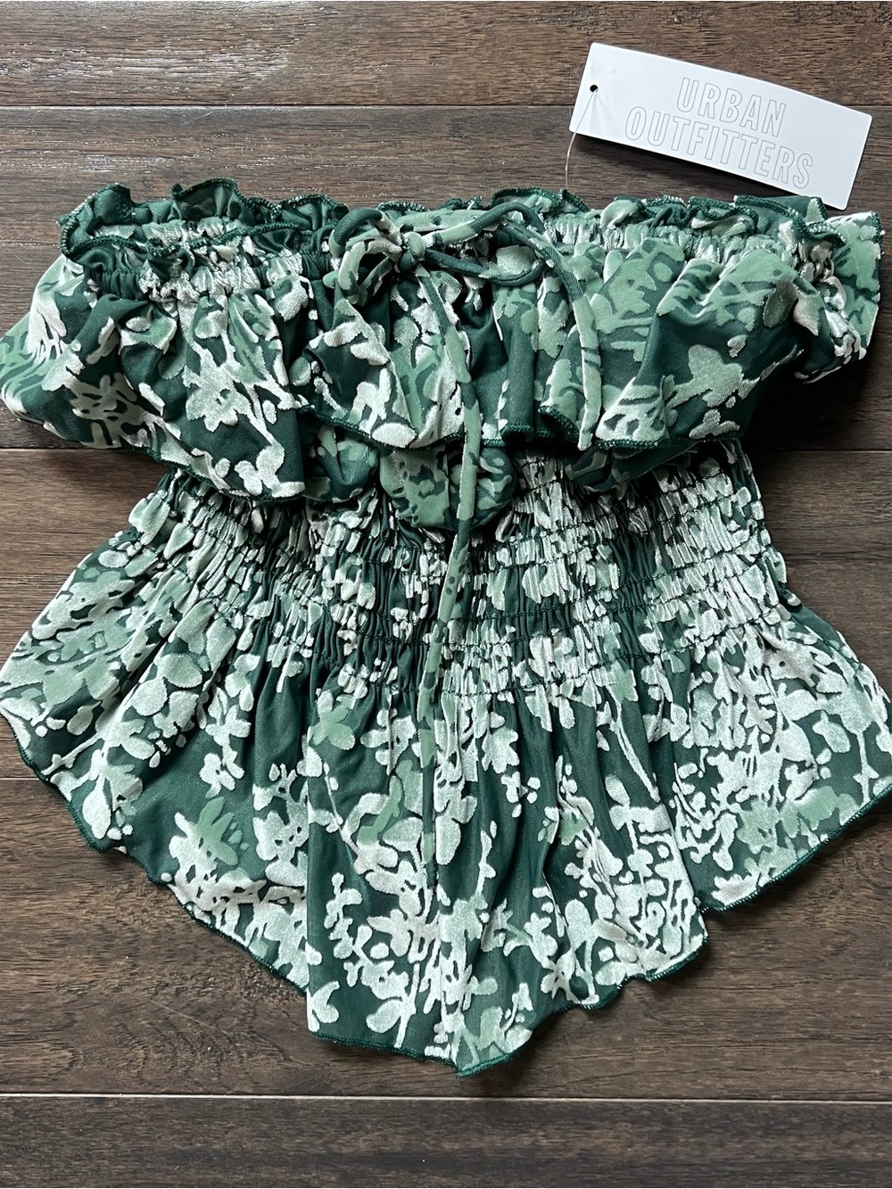 NWT Urban Outfitters Green Floral Velvet Tube Top